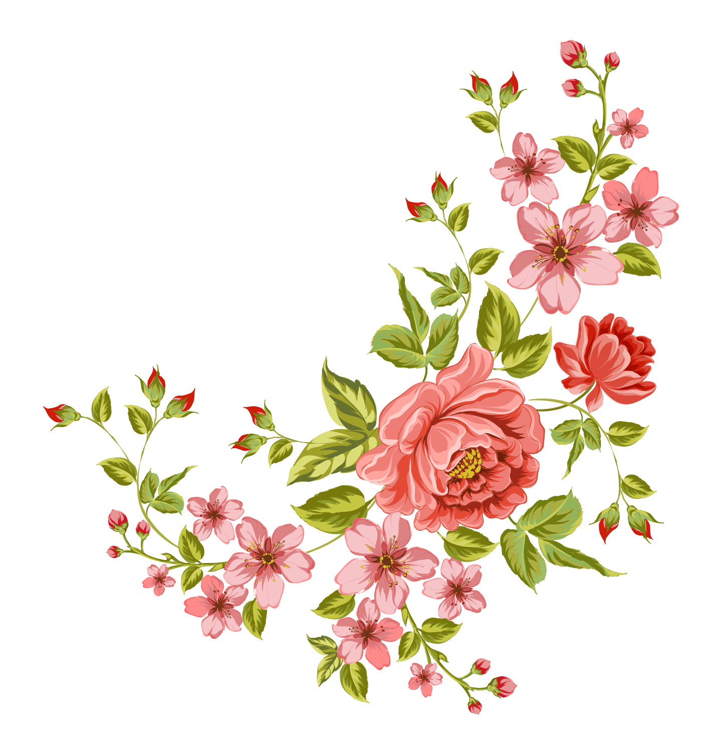 Florale Illustration mit Blüten und Zweigen